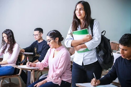 Teacher and students in interactive lesson