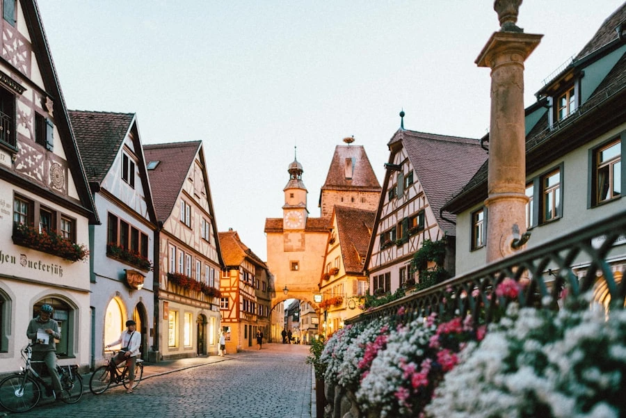 European medieval market square at dusk