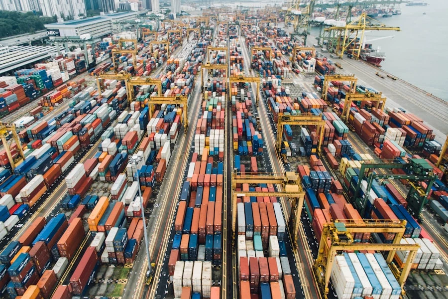Cargo container ship at port ready for export