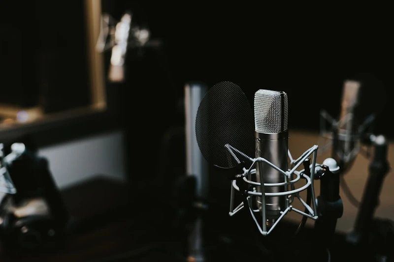 Podcast microphone in a professional studio setting