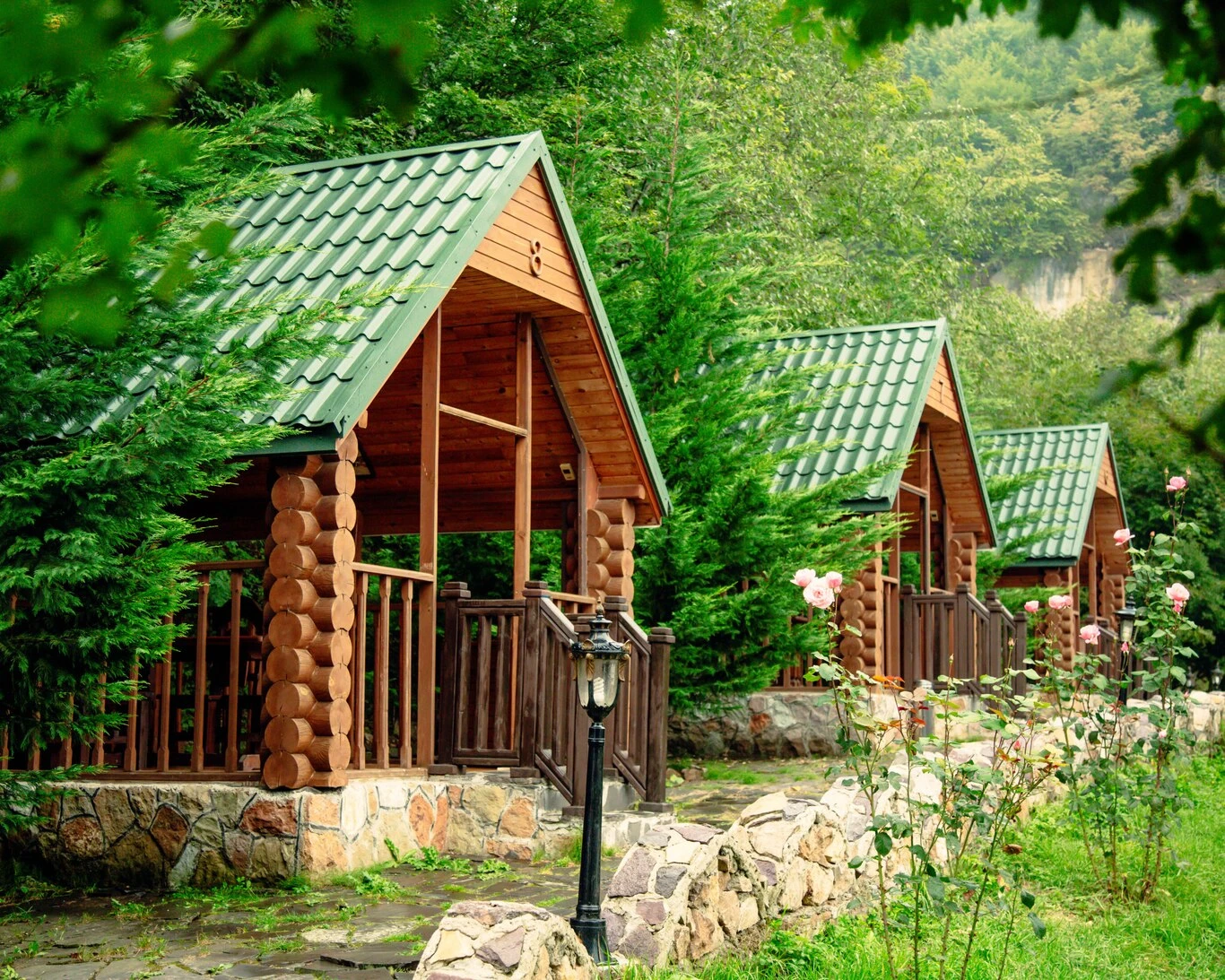 Cottage bungalows nestled among the estate trees