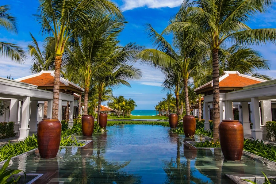 Seraphine resort garden pathway lined with tropical foliage