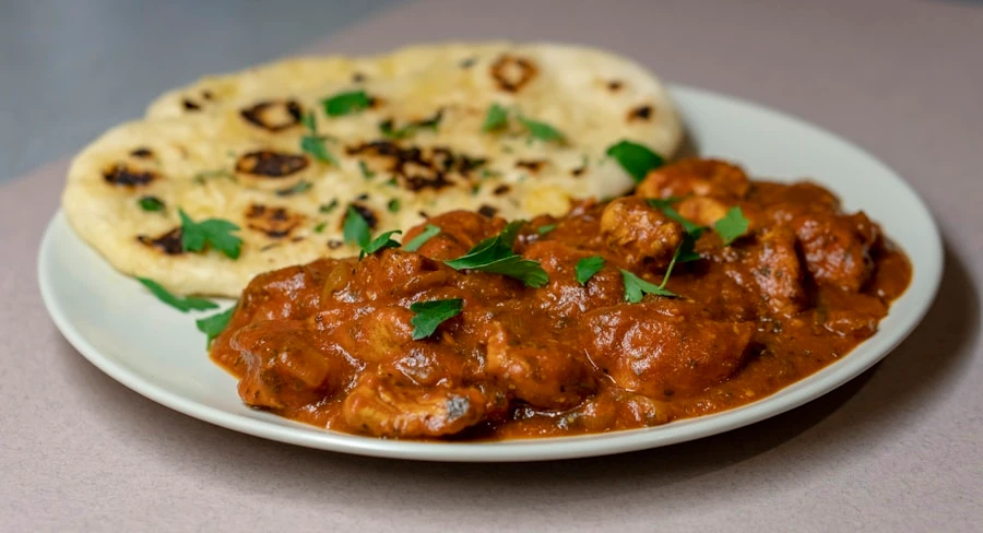 Aloo tikki with spiced chickpea curry