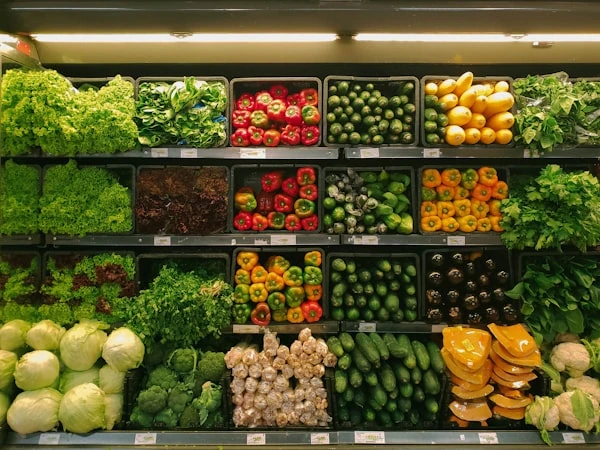 Farmer's market produce laid on linen