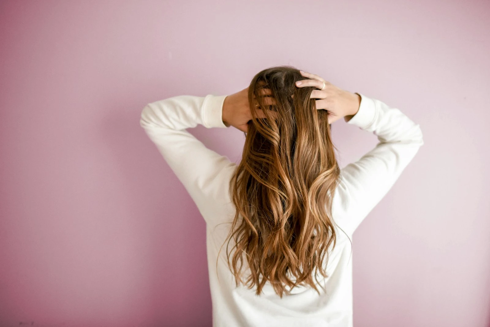Close-up of soft blond balayage highlights