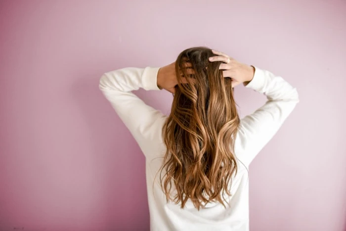 Close-up of soft blond balayage highlights